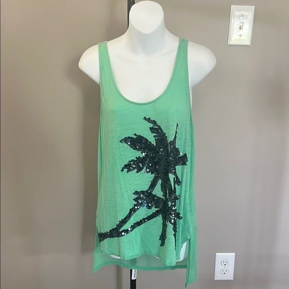 Express Tops - Express Green Asymmetrical Graphic Tank Top